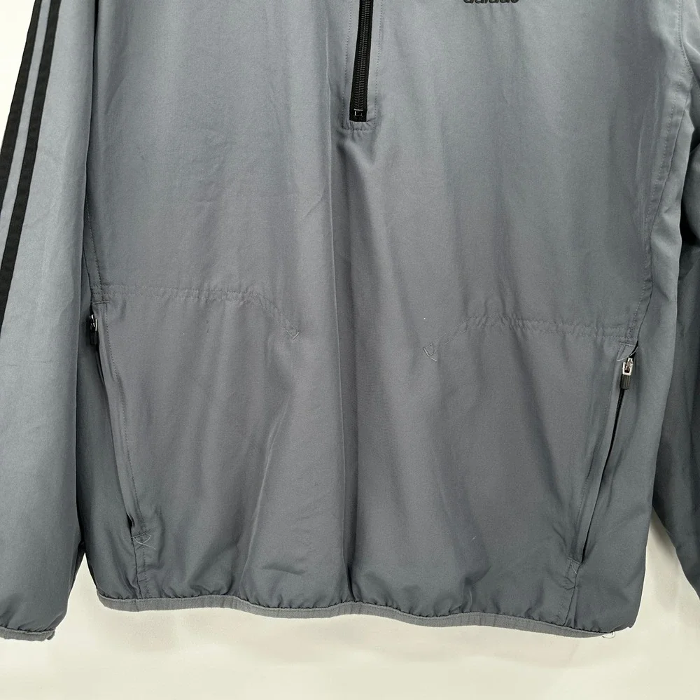 Adidas Mens Grey Black 3-Stripe Quarter Zip Windbreaker Jacket Size Medium‎ Y2K